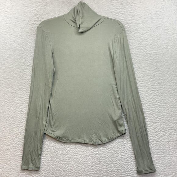 Sunday Best Aritzia Shirt Womens Large Green Ribbed Mock Neck Long Sleeve - Picture 1 of 10